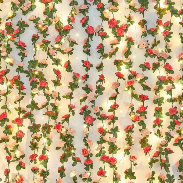 BLEUM CADE 12Pcs 98.4Ft Flower Garland Artificial Rose Vines for Bedroom, Cute Fake Hanging Flower Vines Floral Garland Decorations for Wedding Party Wall Room Decor Aesthetic
