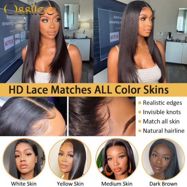 133dac001d6359ef Glueless Ready to Wear Transparent 13x4/13x6 Front Human Hair Plucked Pre Cut 5X5 Lace Closure Wig