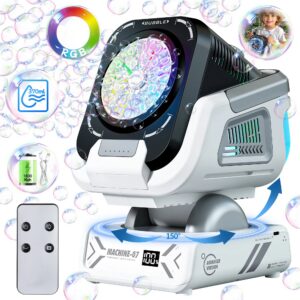 2025 Upgraded Version of the Bubble Machine with Remote Control, Automatic Rotation, and Rgb Lights, 1800Mah Rechargeable Battery, Type-C Charging, Suitable for Children, Weddings, Birthday Parties, and Outdoor Activities, Bubble Machine Does Not Include