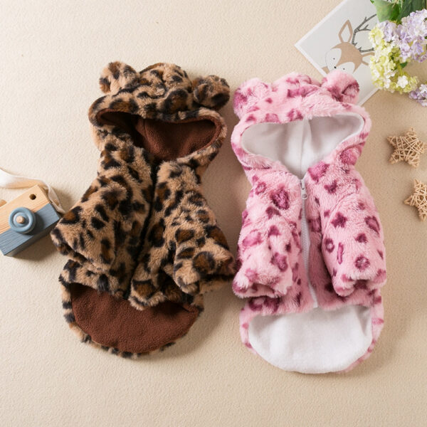 Winter Pet Clothes Warm Fleece Hoodie Leopard Dog Coat Jacket French Bulldog Clothing for Small Dogs Pets Costumes