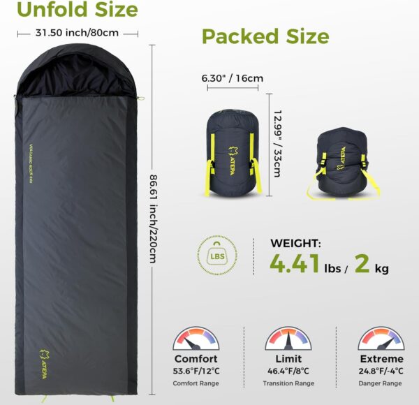ATEPA Sleeping Bag for Adults, 3 Season Cold Weather & Warm Weather Compact Waterproof Sleeping Bag with Compression Sack for Camping Backpacking Hiking