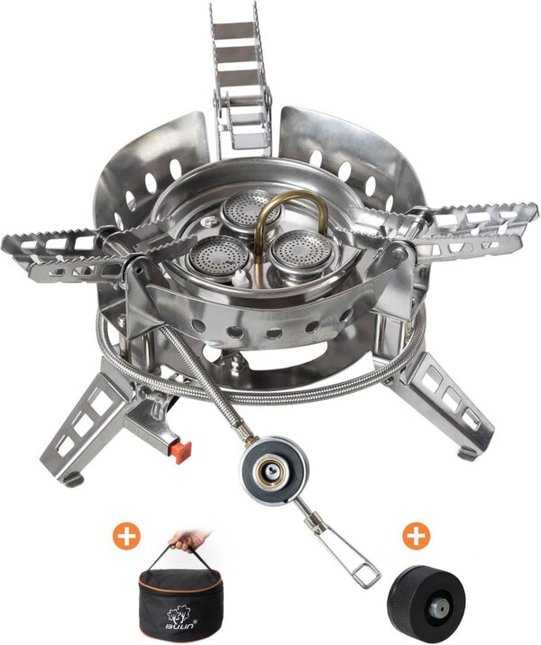 Bulin Gas Campingkocher Gaskocher mit Piezozündung Faltbarer Gaskocher Outdoor Windschutz Kocher Gasbrenner für Camping Trekking Hiking Picknick Wandern