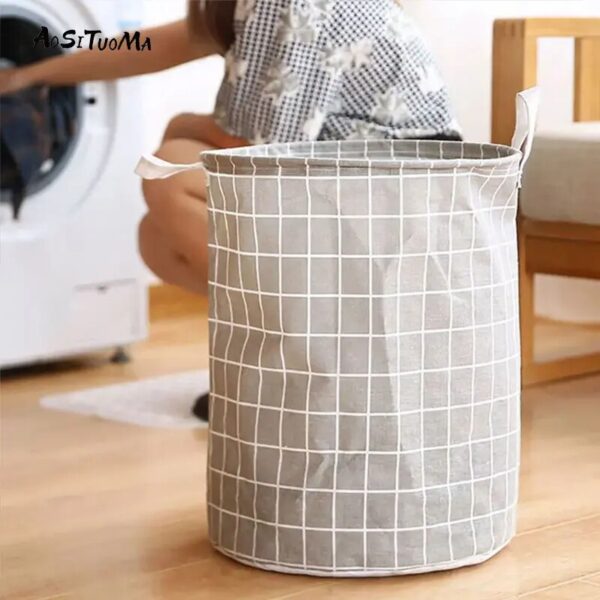 1pc Round Laundry Basket, Portable Dirty Clothes Hamper