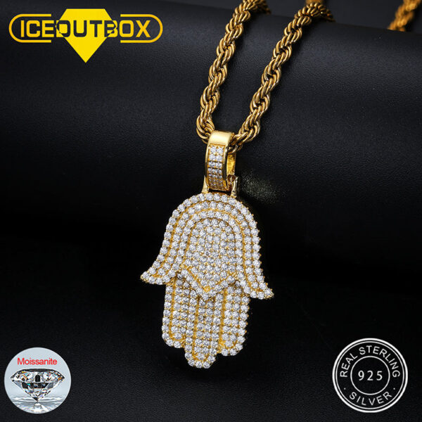 New Moissanite Iced Out Bling Hamsa Hands Pendants Necklaces S Sier Charm For Men Women Hip Hop Jewelry Passed Diamond Test