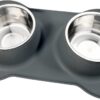 AsFrost Dog Food Bowls Stainless Steel Pet Bowls & Dog Water Bowls No Spill Non Skid, Feeding Bowls with Dog Bowls Silicone Mat for Small Medium Large Size Dogs, Cat Pet Dog Dishes Set, Black, 3 Cup
