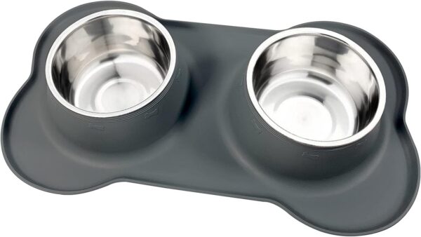 AsFrost Dog Food Bowls Stainless Steel Pet Bowls & Dog Water Bowls No Spill Non Skid, Feeding Bowls with Dog Bowls Silicone Mat for Small Medium Large Size Dogs, Cat Pet Dog Dishes Set, Black, 3 Cup