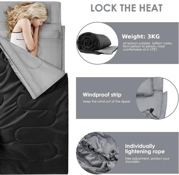 COSTWAY Double Sleeping Bag, Extra Large - 220 x 150 cm - Converts into 2 Singles, Waterproof Sleeping Bag with Free Pillows and Carrying Bag for Camping, Hiking