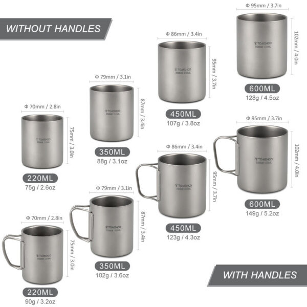 13fad5aa2693d6e1 Tomshoo 220/350/450/600ml Double Layer Titanium Water Cup Coffee Tea Mug for Home Outdoor Camping Hiking Backpacking Picnic