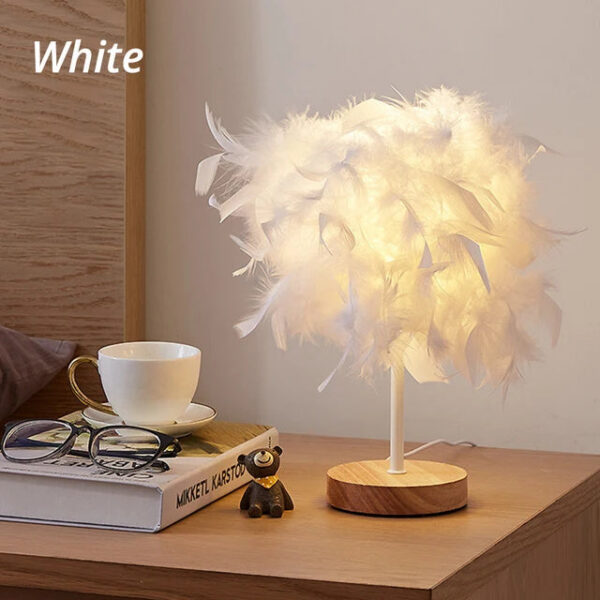 144beabeb4a43b1b LED Warm Small Table Lamp Nordic Romantic Creative Feather Wedding Room Red Girl Bedroom Bedside Flashlight Night Reading Light