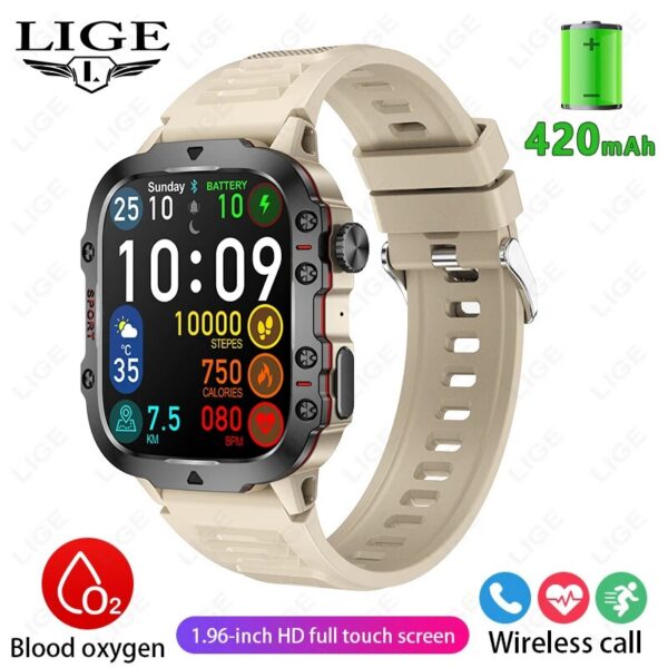 LIGE New Smart 1.96 Inch Screen 420 MAh Bluetooth Call Voice Assistant Watch Sports Fiess Waterproof Smartwatch For Men