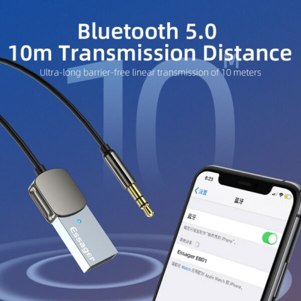 1451bc55cd4f7f44 Essager Dongle USB To 3.5mm Jack Audio Aux Bluetooth 5.0 Handsfree Kit For Car Receiver BT Transmit