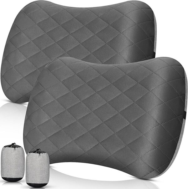 14581dea3b67973a 2 Pack Inflatable Travel Camping Pillow with Removable Cover Backpacking Blow up Neck Air Pillow Compressible for Lumbar Support Travel Hiking(Black,Grey)