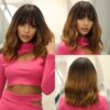 Women Grey Wavy Bob Wigs Bangs Short Blonde Ombre Synthetic Wig With with Dark Roots Natural Hair for Daily Use