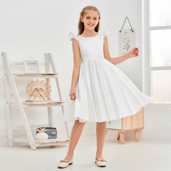 Satin Ivory Junior Bridesmaid Dress For Wedding Birthday Evening Party Ball Pagent Prom Banquet Princess Flower Girl Dresses
