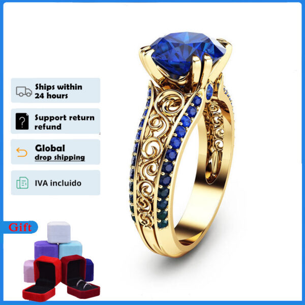 149bec07868f84e4 HOYON 14K Gold Color Blue Sapphire For Women Wedding Jewelry Diamond Style Red Gemstone Ruby Rose Ring Free Shipping