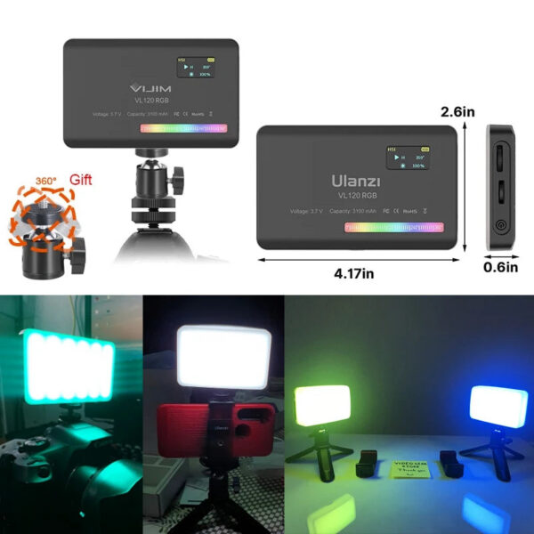 14a34e1daac28530 Ulanzi VL120 Full Color RGB Video Light 2500K-9000K LED Photography Lighting Dimmable Camera Light Live Videography Fill Lamp