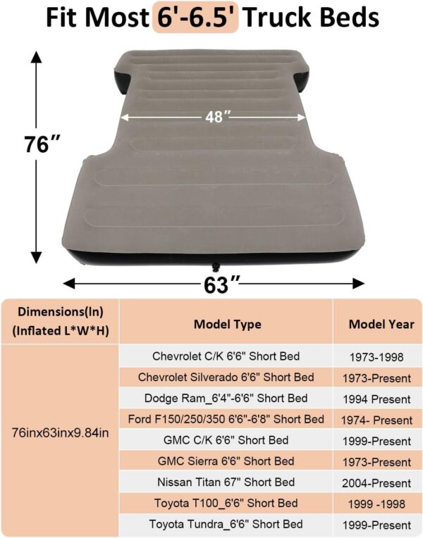 MIROZO Truck Air Mattress Bed for 6-6.5FT Full Size Short Car Beds, Inflatable Air Mattress with Air Pump for Outdoor Camping,Tent,Truck(Grey)