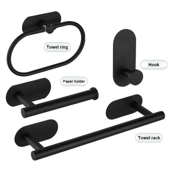 4PCS Wall Mount Toilet Towel Holder Adhesive Black Sier Kitchen Roll Paper Stand Hanging Napkin Rack Bathroom Set