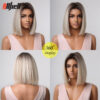 14f7536bf4e8739a Brown Blonde Ombre Synthetic Short Straight Bob Wigs for Women Middle Part Lolita Cosplay Natural Hair Heat Resistant Fiber