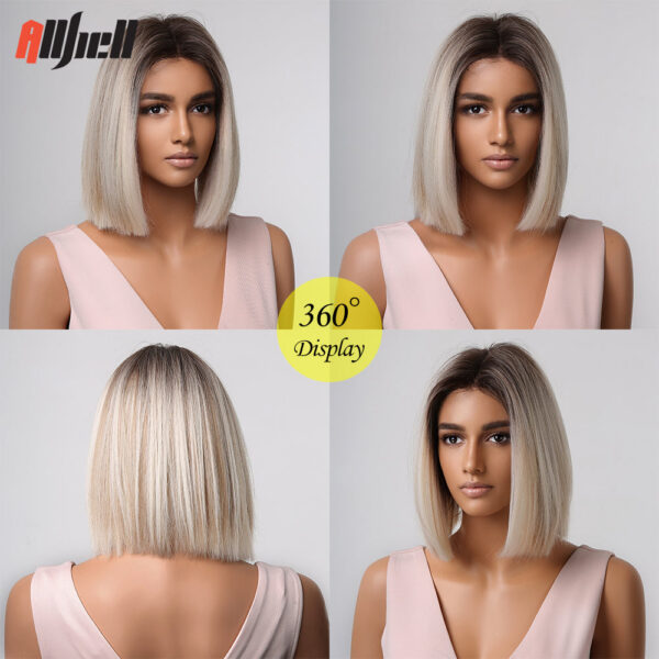 14f7536bf4e8739a Brown Blonde Ombre Synthetic Short Straight Bob Wigs for Women Middle Part Lolita Cosplay Natural Hair Heat Resistant Fiber