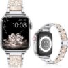 LELONG Compatible with Apple Watch Band 38mm 40mm 41mm Series 9 Series 8 7 6 5 4 3 2 1 SE Ultra, Bling Replacement Bracelet iWatch Band, Diamond Rhinestone Stainless Steel Metal Wristband Strap