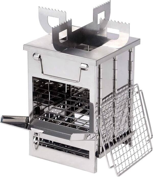 15389624953b91c3 REDCAMP Large Camping Wood Burning Stove, Stainless Steel Compact Portable Foldable Folding Mult Fuel Camp Stove, Perfect for Backpacking Hiking Travelling Outdoor Cooking Picnic BBQ, Large