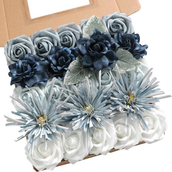 YYHUAWU Artificial Flowers Combo Box Set Gradient Color Flower Leaf with Stems for DIY Wedding Bouquets Centerpieces Baby Shower Party Home Decorations Peach