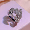 sier new creative diamond-studded rice ear flower rattan ladies white zircon ring party birthday jewelry gift