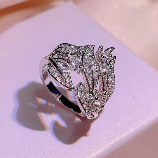 sier new creative diamond-studded rice ear flower rattan ladies white zircon ring party birthday jewelry gift