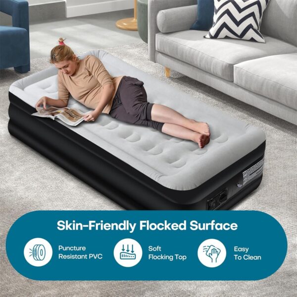 15855e74499239ff Panana Twin Air Mattress with Built in Electric Pump, Height 18.5" Comfort Blow up Inflatable Guest Air Bed Airbed with Flocked Top, Storage Bag for Family, Home, Camping