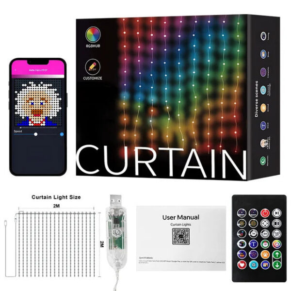 App DIY Picture Text Led Display Smart String Light RGB LED Bluetooth Control Curtain Lights