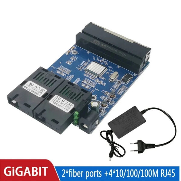 Fiber Switch 4 RJ45 UTP 2 SC Gigabit Fiber Optical Media Converter 2SC 4 RJ45 2G4E Ethernet PCBA board