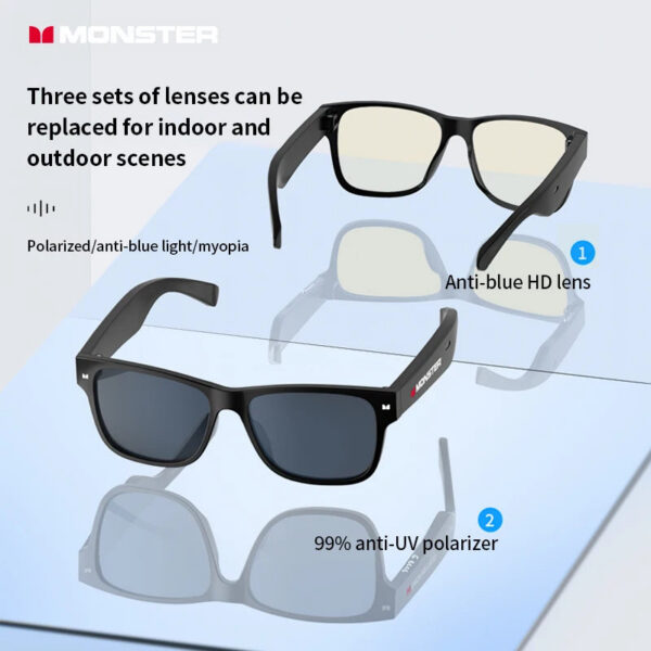 Monster Smart Glasses Headset Wireless Bluetooth Sunglasses Outdoor Sport Earphones Calling Music Eyeglasses With Mic