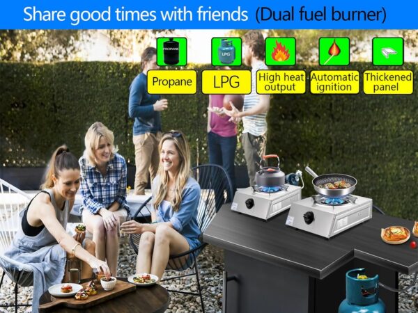 Propane Stove Single Burner Propane Stove 1 Burner 12000 BTU Dual Fuel Auto Ignition with CSA Converter / QCC1 LPG Hose for Emergency Outdoor Cooking