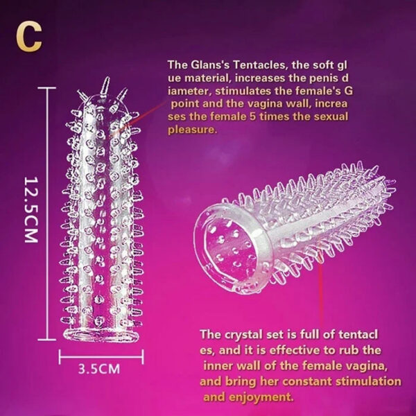 Big Spikes Penis Cock Ring Sheath Reusable Penis Sleeve Ejaculation Time Delay Ribbed Stimulate Penis Sleeve Sex Toys for Male