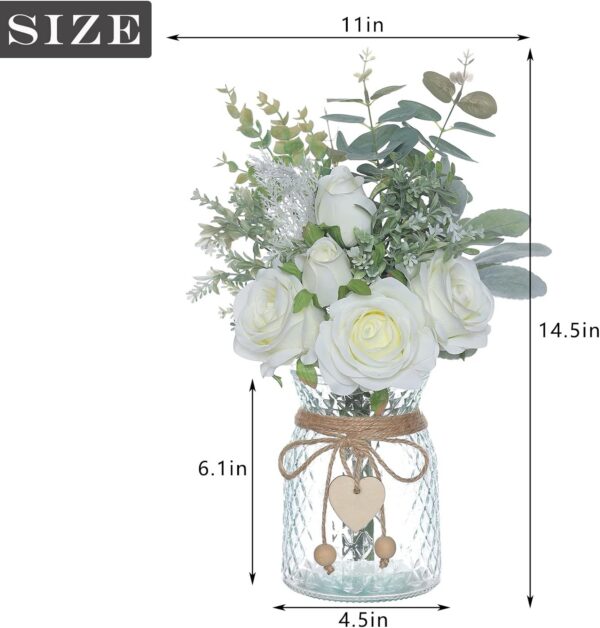 Faux Flowers with Vase,Artificial Silk Roses in Vase, Fake Plant Eucalyptus Flower Arrangement for Home Office Farmhouse Bathroom Dining Table Centerpiece Decorations Coffee Table Decor (Pink)