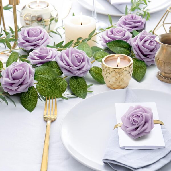 Mocoosy 50Pcs Artificial Rose Flowers, Burnt Orange Fake Roses for Decorations, Real Touch Terracotta Foam Rose Bulk with Stems Rust Floral Arrangements Wedding Valentine's Day Party Home Table Decor