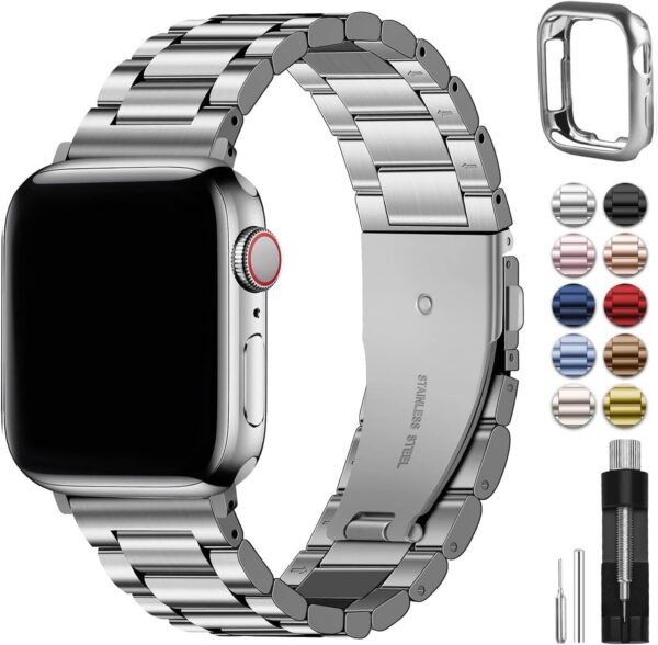 15e1c4ba43ad3463 Fullmosa Compatible Apple Watch Bands 41mm 40mm 38mm, Stainless Steel iWatch Band with Case for Apple Watch Ultra2/Ultra Series 9/8/7/6/5/4/3/2/1/SE/SE2, Rose Gold(Short)