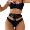 16159679d3657354 WDIRARA Women's Sexy Floral Lace Cut out Underwire Garter Belt Bra and Panty Lingerie Set with Leg Rings