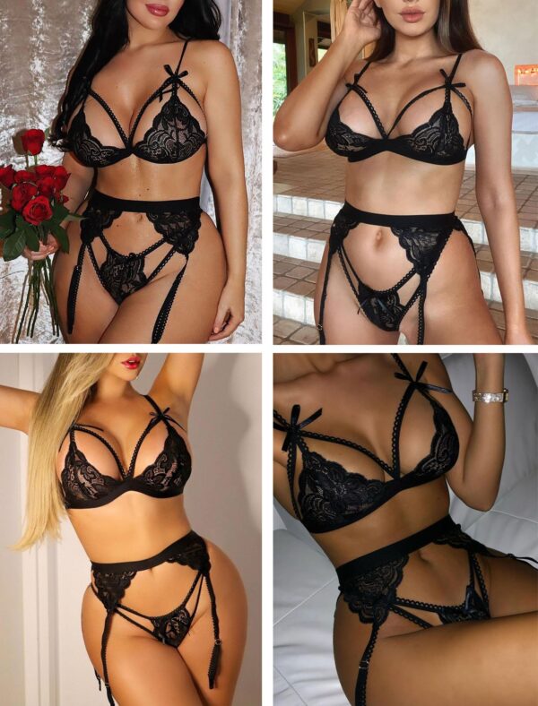 Avidlove Women Lingerie Set Lace Teddy Strap Babydoll Bodysuit with Garter Belts