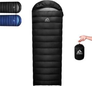 BUERTS Daunen Sommer Schlafsack, 840g Schlafsack kleines packmaß,680 FP,Ultraleicht Schlafsack Erwachsene und Jugendliche, Wandern, Camping und andere Outdoor Aktivitäten. Mit Kompressionssack.