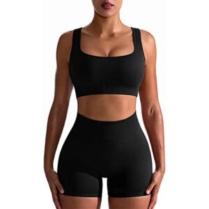 164d93fc684d4890 Seamless Yoga Workout Sets for Women 2 Pieces Gym Suits Ribbed Crop Tank High Waist Shorts Outfits Fiess Running