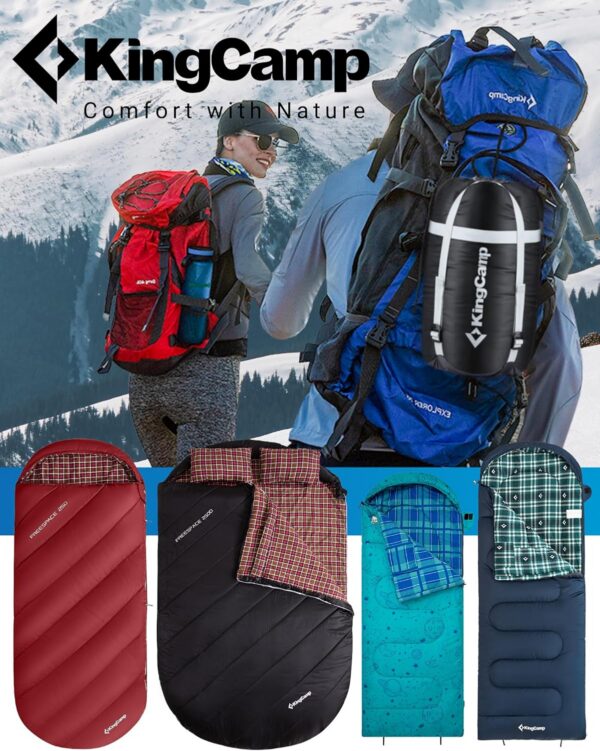 164ee5d3987980c3 KingCamp XXL Sleeping Bag for Adults 3-4 Season Large Wide Flannel Liner Single Warm Waterproof Lightweight for Camping Hiking Backpacking Outdoor with Compression Sack