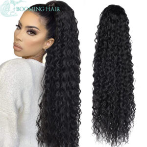 1663dd52166b7a79 Curly Extensions Clip in Synthetic Drawstring Ponytail Wig Long 32Inch Water Wave Afro Pony Tail Women Hairpiece False