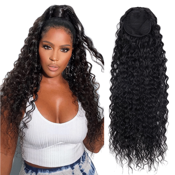 16730d8025700c7d Curly Extensions Clip in Synthetic Drawstring Ponytail Wig Long 32Inch Water Wave Afro Pony Tail Women Hairpiece False