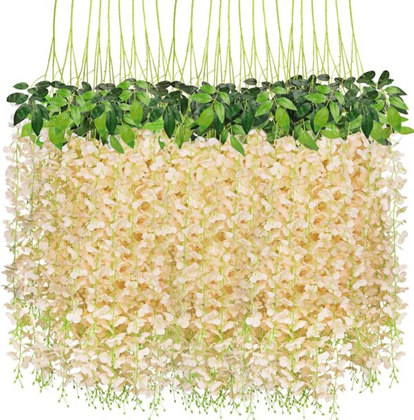1677ab5ed22f398e CEWOR 24pcs Wisteria Hanging Flowers 3.6ft Artificial Vines Fake Garland Silk Flower String for Wedding Party Garden Outdoor Greenery Home Wall Decoration (Purple)