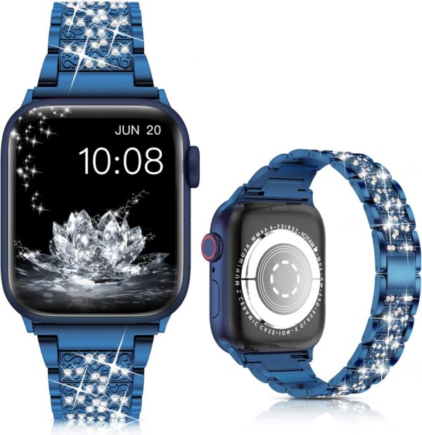 LELONG Compatible with Apple Watch Band 38mm 40mm 41mm Series 9 Series 8 7 6 5 4 3 2 1 SE Ultra, Bling Replacement Bracelet iWatch Band, Diamond Rhinestone Stainless Steel Metal Wristband Strap