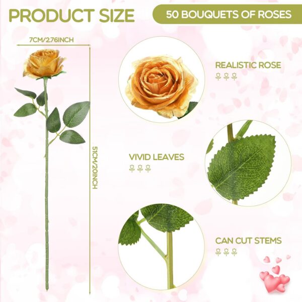 16985eecb02f7cf3 50 Pcs Artificial Rose Flower Realistic Silk Roses with Stem Bouquet of Flowers Plastic Flowers Real Looking Fake Roses for Home Wedding Centerpieces Party Decorations (Black)