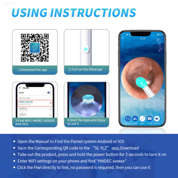 NATFIRE NE7 Smart Visual Sticks Otoscope 1296P Endoscope Wax Removal Tool Earpick Mini Camera Health Care Ear Cleaner