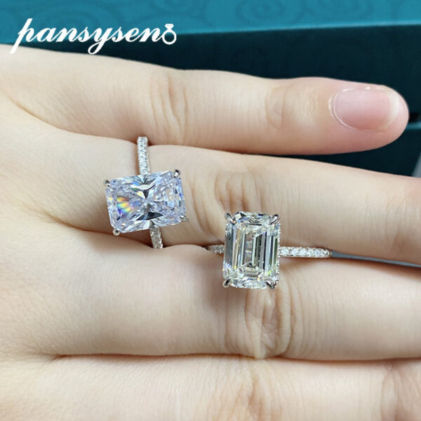 16d56b13dcd6d230 PANSYSEN Sterling Sier Emerald Cut High Carbon Diamond gemstone Wedding Rings for Women Proposal Engagement Ring